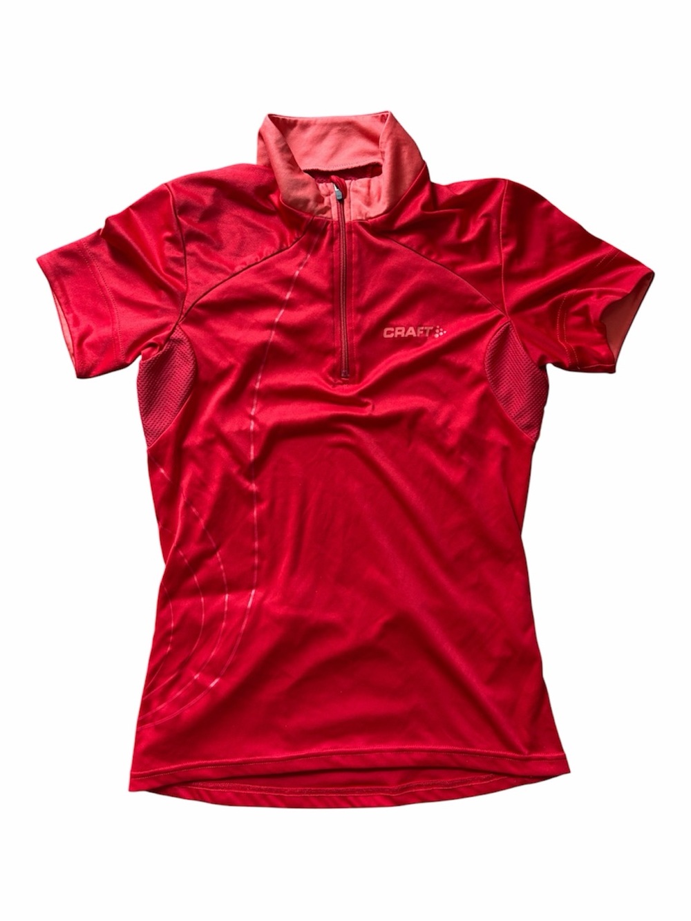 Craft Red Coral Short Sleeve Cycling Jersey Quarter Zip Athletic Bike Top Sporty